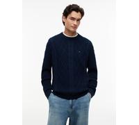 Rundhalspullover TOMMY JEANS "TJM REG CABLE KNIT SWEATER", Herren, Gr. L, blau (schwarz night navy), Strick, Obermaterial: 100% Baumwolle, regular fit normal, Rundhals, Rippbündchen, Pullover Rundhals