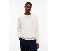Rundhalspullover TOMMY JEANS "TJM REGULAR CLASSIC FLAG CABLE", Herren, Gr. L, ancient weiß, Strick, Obermaterial: 100% Baumwolle, regular fit normal, Rundhals, Rippbündchen, Pullover Rundhalspullover