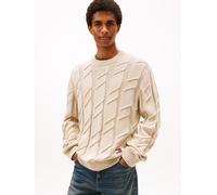 Rundhalspullover TOMMY JEANS "TJM REG CHUNKY CABLE", Herren, Gr. L, gulf sand, Strick, Obermaterial: 100% Baumwolle, regular fit, Rundhals, Rippbündchen, Pullover Rundhalspullover, Grobstrick mit Zopf