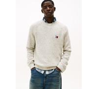 Rundhalspullover TOMMY JEANS "TJM REGULAR BADGE", Herren, Gr. L, ancient weiß, Strick, Obermaterial: 78% Wolle, 19% Baumwolle, 3% Polyacryl, meliert, regular fit, Rundhals, Rippbündchen, Pullover Rund