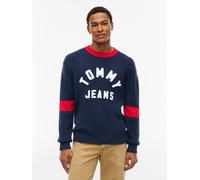 Rundhalspullover TOMMY JEANS "TJM REGULAR NEW CLASSICS SWEATER", Herren, Gr. L, dunkelblau, Pullover Rundhalspullover, mit Logo-Applikation (44479508-L) dunkelblau