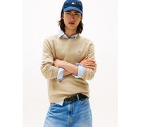 Rundhalspullover TOMMY JEANS "TJM SLIM ESSENTIAL LIGHT SWEATER", Damen, Gr. S, silt, Strick, Obermaterial: 100% Baumwolle, Rundhals, Pullover Rundhalspullover, mit Flag-Patch (98726613-S) silt