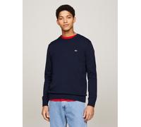 Rundhalspullover TOMMY JEANS "TJM SLIM ESSENTIAL LIGHT SWEATER", Herren, Gr. L, blau (schwarz night navy), Strick, Obermaterial: 100% Baumwolle, Rundhals, Pullover Rundhalspullover, mit Flag-Patch (95