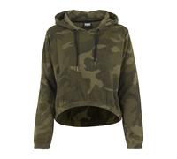 Rundhalspullover URBAN CLASSICS "Urban Classics Damen Ladies Camo Cropped Hoody", Damen, Gr. M, grün (olivecamouflage), 60% Baumwolle, 40% Polyester, loose fit, ohne Ausschnitt, Pullover Rundhalspullo