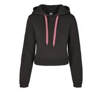 Rundhalspullover URBAN CLASSICS "Urban Classics Damen Ladies Contrast Drawstring Hoody", Damen, Gr. L, schwarz, 65% Baumwolle, 35% Polyester, unifarben, normal, ohne Ausschnitt, Pullover Rundhalspullo