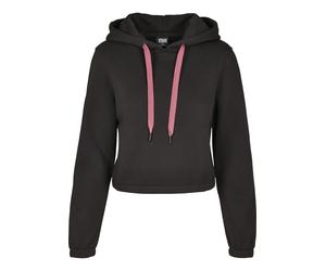 Rundhalspullover URBAN CLASSICS "Urban Classics Damen Ladies Contrast Drawstring Hoody", Damen, Gr. L, schwarz, 65% Baumwolle, 35% Polyester, unifarben, normal, ohne Ausschnitt, Pullover Rundhalspullo