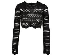 Rundhalspullover URBAN CLASSICS "Urban Classics Damen Ladies Cropped Crochet Knit Sweater", Damen, Gr. 3XL, schwarz, 100% Polyacryl, unifarben, relaxed fit, Rundhals, Pullover Rundhalspullover (167915