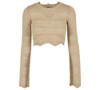 Rundhalspullover URBAN CLASSICS "Urban Classics Damen Ladies Cropped Crochet Knit Sweater", Damen, Gr. S, softseagrass, 100% Polyacryl, unifarben, relaxed fit, Rundhals, Pullover Rundhalspullover (718
