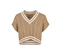 Rundhalspullover URBAN CLASSICS "Urban Classics Damen Ladies Cropped Knit College Slipover", Damen, Gr. XL, beige (unionbeige), 100% Baumwolle, gestreift, oversize, V-Ausschnitt, Pullover Rundhalspull