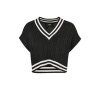 Rundhalspullover URBAN CLASSICS "Urban Classics Damen Ladies Cropped Knit College Slipover", Damen, Gr. XL, schwarz-weiß (schwarz), 100% Baumwolle, gestreift, oversize, V-Ausschnitt, Pullover Rundhals