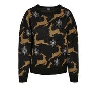 Rundhalspullover URBAN CLASSICS "Urban Classics Damen Ladies Oversized Christmas Sweater", Damen, Gr. M, schwarz, gold, 70% Polyacryl, 20% Polyester, 10% metallisiertes Garn, unifarben, oversize, Rund
