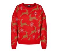 Rundhalspullover URBAN CLASSICS "Urban Classics Damen Ladies Oversized Christmas Sweater", Damen, Gr. S, rot, gold, 70% Polyacryl, 20% Polyester, 10% metallisiertes Garn, unifarben, oversize, Rundhals