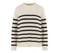Rundhalspullover URBAN CLASSICS "Urban Classics Damen Ladies Rib Striped Sweater", Damen, Gr. M, sandweiß, schwarz, 50% Baumwolle, 50% Polyacryl, gestreift, loose fit, Rundhals, Pullover Rundhalspullo