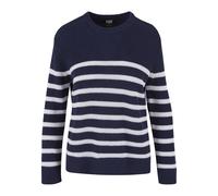 Rundhalspullover URBAN CLASSICS "Urban Classics Damen Ladies Rib Striped Sweater", Damen, Gr. XS, blau (navy, weiß), 50% Baumwolle, 50% Polyacryl, gestreift, loose fit, Rundhals, Pullover Rundhalspull