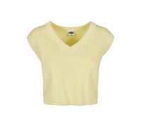Rundhalspullover URBAN CLASSICS "Urban Classics Damen Ladies Short Knittd Slip On", Damen, Gr. XXL, gelb (softgelb), 35% Polyacryl, 35% Viskose, 30% Polyamid, unifarben, loose fit, V-Ausschnitt, Pullo