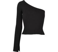 Rundhalspullover URBAN CLASSICS "Urban Classics Damen Ladies Short Rib Knit One Sleeve Sweater", Damen, Gr. L, schwarz, 35% Polyacryl, 35% Viskose, 30% Polyamid, unifarben, slim fit, asymmetrischer Au
