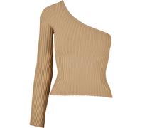 Rundhalspullover URBAN CLASSICS "Urban Classics Damen Ladies Short Rib Knit One Sleeve Sweater", Damen, Gr. 3XL, unionbeige, 35% Polyacryl, 35% Viskose, 30% Polyamid, unifarben, slim fit, Pullover Run