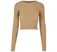 Rundhalspullover URBAN CLASSICS "Urban Classics Damen Ladies Short Rib Knit Twisted Back Sweater", Damen, Gr. 5XL, unionbeige, 35% Polyacryl, 35% Viskose, 30% Polyamid, unifarben, relaxed fit, Rundhal