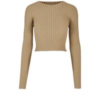 Rundhalspullover URBAN CLASSICS "Urban Classics Damen Ladies Short Rib Knit Twisted Back Sweater", Damen, Gr. XL, unionbeige, 35% Polyacryl, 35% Viskose, 30% Polyamid, unifarben, relaxed fit, Rundhals