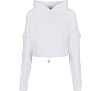 Rundhalspullover URBAN CLASSICS "Urban Classics Damen Ladies Short Worker Hoody", Damen, Gr. L, weiß, 65% Baumwolle, 35% Polyester, unifarben, oversize, ohne Ausschnitt, Pullover Rundhalspullover (829