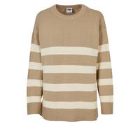 Rundhalspullover URBAN CLASSICS "Urban Classics Damen Ladies Striped Knit Crew Sweater", Damen, Gr. S, wetsand, sand, 60% Baumwolle, 40% Polyacryl, gestreift, oversize, Rundhals, Pullover Rundhalspull