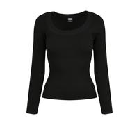 Rundhalspullover URBAN CLASSICS "Urban Classics Damen Ladies Wide Neckline Sweater", Damen, Gr. L, schwarz, 35% Viskose, 35% Polyacryl, 30% Polyamid, unifarben, slim fit, Rundhals, Pullover Rundhalspu