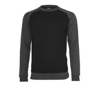 Rundhalspullover URBAN CLASSICS "Urban Classics Herren 2-tone Raglan Crewneck", Herren, Gr. 5XL, schwarz-weiß (schwarz, charcoal), 63% Baumwolle, 37% Polyester, unifarben, normal, Rundhals, Pullover R