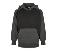 Rundhalspullover URBAN CLASSICS "Urban Classics Herren Boys 2-Tone Fake Raglan Hoody", Jungen, Gr. 122/128, schwarz-weiß (schwarz, charcoal), 65% Baumwolle, 35% Polyester, mehrfarbig, loose fit, ohne