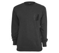 Rundhalspullover URBAN CLASSICS "Urban Classics Herren Contrast Pocket Crewneck", Herren, Gr. S, grau (charcoal, leather), 60% Baumwolle, 40% Polyester, unifarben, normal, Rundhals, Pullover Rundhalsp
