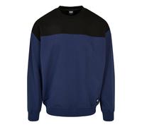 Rundhalspullover URBAN CLASSICS "Urban Classics Herren Upper Block Crewneck", Herren, Gr. M, dunkelblau, schwarz, 65% Baumwolle, 35% Polyester, mehrfarbig, relaxed fit, Rundhals, Pullover Rundhalspull