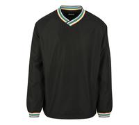 Rundhalspullover URBAN CLASSICS "Urban Classics Herren Warm Up Pull Over", Herren, Gr. M, schwarz (blk, multicolor), 100% Polyester, gestreift, oversize, V-Ausschnitt, Pullover Rundhalspullover (55596