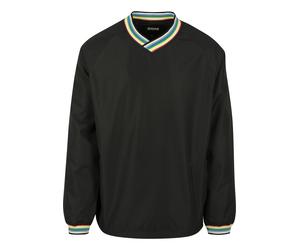 Rundhalspullover URBAN CLASSICS "Urban Classics Herren Warm Up Pull Over", Herren, Gr. M, schwarz (blk, multicolor), 100% Polyester, gestreift, oversize, V-Ausschnitt, Pullover Rundhalspullover (55596
