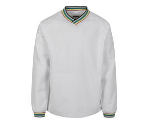 Rundhalspullover URBAN CLASSICS "Urban Classics Herren Warm Up Pull Over", Herren, Gr. M, wht, multicolor, 100% Polyester, gestreift, oversize, V-Ausschnitt, Pullover Rundhalspullover (17624738-M) wht