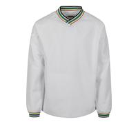 Rundhalspullover URBAN CLASSICS "Urban Classics Herren Warm Up Pull Over", Herren, Gr. S, weiß (wht, multicolor), 100% Polyester, gestreift, oversize, V-Ausschnitt, Pullover Rundhalspullover (17624738