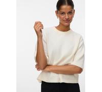 Rundhalspullover VERO MODA "VMBOOM 2/4 O-NK OVERSIZE PULLOVE GA NOOS", Damen, Gr. L, beige (birch detail:melange), Strick, Obermaterial: 85% Polyester, 7% Polyacryl, 5% Wolle, 3% Elasthan, meliert, mo
