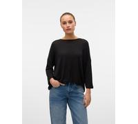 Rundhalspullover VERO MODA "VMBRIANNA 3/4 PULLOVER BOO REP", Damen, Gr. M, schwarz (schwarz detail:with solid), Feinstrick, Obermaterial: 58% Viskose, 38% Polyester, 4% Elasthan, unifarben, relaxed fi