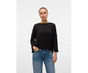 Rundhalspullover VERO MODA "VMBRIANNA 3/4 PULLOVER BOO REP", Damen, Gr. S, schwarz (schwarz detail:with solid), Feinstrick, Obermaterial: 58% Viskose, 38% Polyester, 4% Elasthan, unifarben, relaxed fi