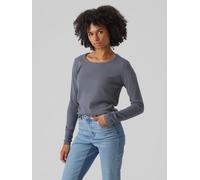 Rundhalspullover VERO MODA "VMCARE STRUCTURE LS O-NECK BLOU NOOS", Damen, Gr. S, stormy weather, Strick, Obermaterial: 100% Baumwolle, Strukturmuster, unifarben, regular fit normal, Rundhals, Rippbünd
