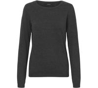 Rundhalspullover VERO MODA "VMCARE STRUCTURE LS O-NECK BLOUSE", Damen, Gr. L, grau (dunkelgrau melange), Strick, Obermaterial: 100% Baumwolle, Strukturmuster, meliert, unifarben, figurbetont hüftbedec