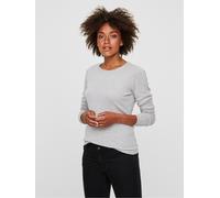 Rundhalspullover VERO MODA "VMCARE STRUCTURE LS O-NECK BLOUSE", Damen, Gr. XS, grau (light grau melange), Strick, Obermaterial: 100% Baumwolle, Strukturmuster, meliert, unifarben, figurbetont hüftbede