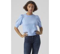 Rundhalspullover VERO MODA "VMDOFFY 2/4 O-NECK PULLOVER GA NOOS", Damen, Gr. L, blau (little boy blau melange), Strick, Obermaterial: 94% Polyester, 3% Elasthan, 3% Nylon, meliert, regular fit normal,