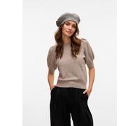 Rundhalspullover VERO MODA "VMDOFFY 2/4 O-NECK PULLOVER GA NOOS", Damen, Gr. L, grau (moon rock detail:melange), Strick, Obermaterial: 94% Polyester, 3% Elasthan, 3% Nylon, meliert, regular fit normal