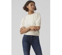 Rundhalspullover VERO MODA "VMDOFFY 2/4 O-NECK PULLOVER GA NOOS", Damen, Gr. M, beige (birch melange), Strick, Obermaterial: 94% Polyester, 3% Elasthan, 3% Nylon, meliert, regular fit normal, Rundhals