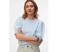 Rundhalspullover VERO MODA "VMDOFFY 2/4 O-NECK PULLOVER GA NOOS", Damen, Gr. S, blau (cashmere blau detail:melange), Strick, Obermaterial: 94% Polyester, 3% Elasthan, 3% Nylon, meliert, regular fit no