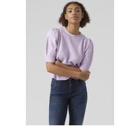 Rundhalspullover VERO MODA "VMDOFFY 2/4 O-NECK PULLOVER GA NOOS", Damen, Gr. S, rosa (orchid bloom detail:melan), Strick, Obermaterial: 94% Polyester, 3% Elasthan, 3% Nylon, meliert, regular fit norma