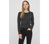 Rundhalspullover VERO MODA "VMDOFFY", Damen, Gr. L, schwarz (schwarz melange), Strick, Obermaterial: 94% Polyester, 3% Elasthan, 3% Nylon, meliert, Basic, figurumspielend hüftlang, Rundhals, Raglanärm