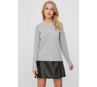 Rundhalspullover VERO MODA "VMDOFFY", Damen, Gr. XS, grau (light grau melange), Strick, Obermaterial: 94% Polyester, 3% Elasthan, 3% Nylon, meliert, Basic, figurumspielend hüftlang, Rundhals, Raglanär
