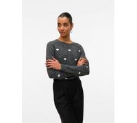 Rundhalspullover VERO MODA "VMDOFFY INTARSIA LS O-NCK PULLOV GA NOOS", Damen, Gr. XS, weiß (dunkelgrau melange detail:with weiß hearts), Strick, Obermaterial: 94% Polyester, 3% Elasthan, 3% Nylon, gem