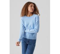 Rundhalspullover VERO MODA "VMDOFFY LS O-NECK BLOUSE GA NOOS", Damen, Gr. L, blau (little boy blau melange), Strick, Obermaterial: 94% Polyester, 3% Elasthan, 3% Nylon, meliert, regular fit normal, Ru
