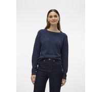 Rundhalspullover VERO MODA "VMDOFFY LS O-NECK BLOUSE GA NOOS", Damen, Gr. L, schwarz (navy blazer detail:with schwarz melange), Strick, Obermaterial: 94% Polyester, 3% Elasthan, 3% Nylon, meliert, reg